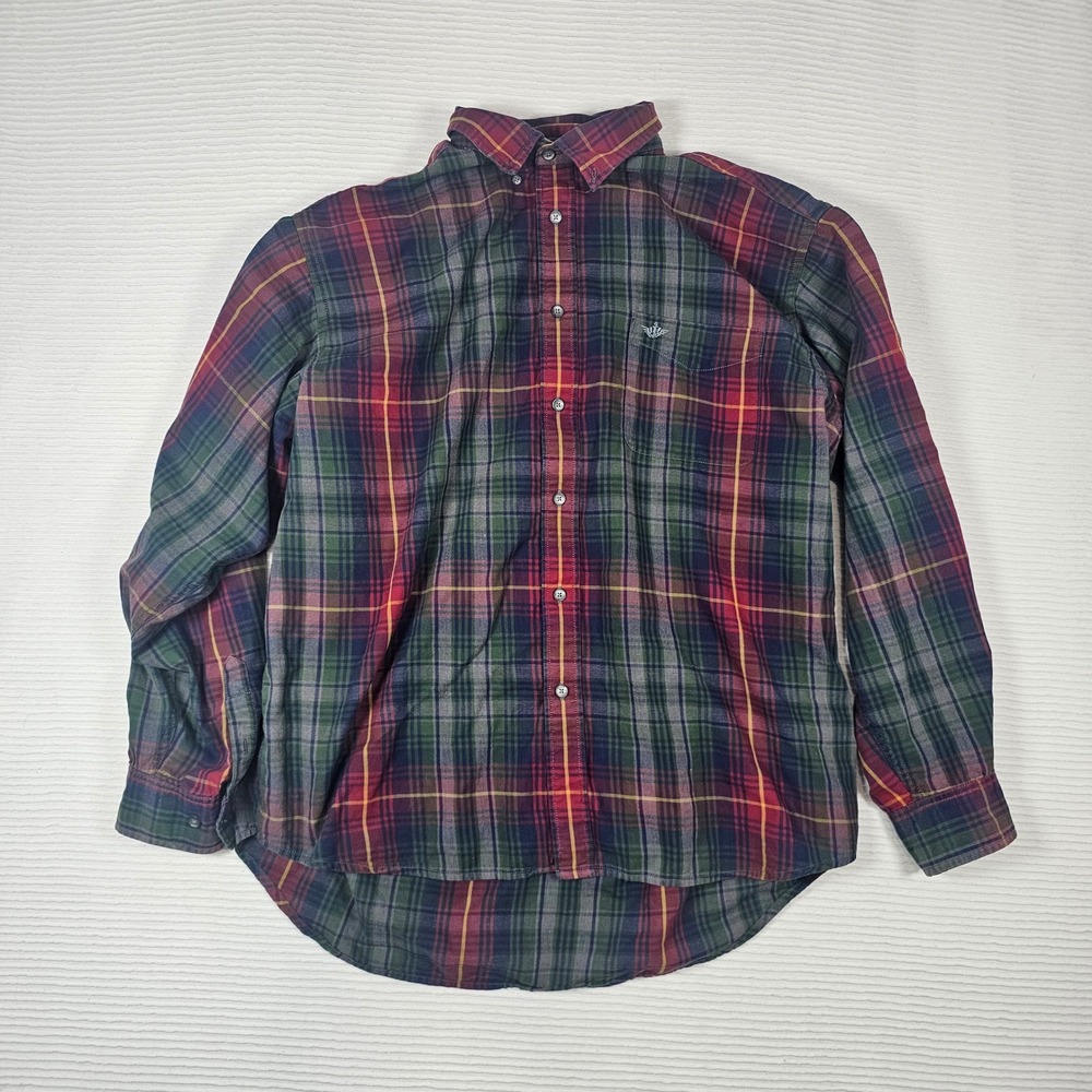 Dockers Mens XL Plaid Flannel Shirt Long Sleeve Burgundy Green 100% Cotton LS&CO
